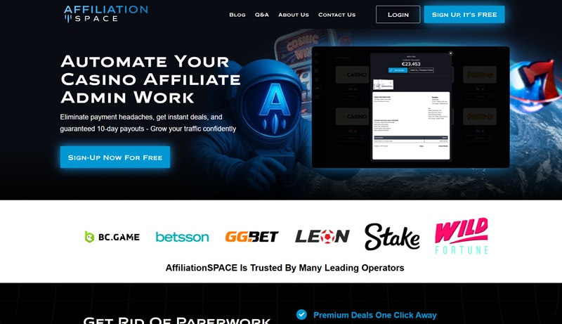 Space Affiliation website & screenshot