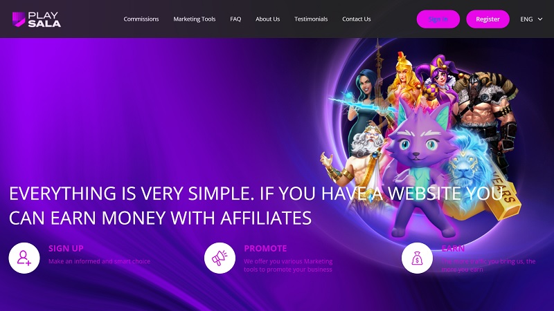 Playsala Affiliates website & screenshot