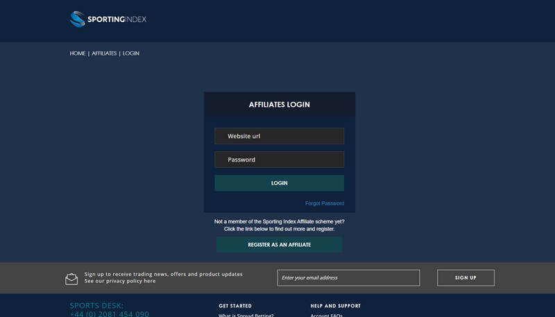 Sporting Index Affiliates website & screenshot