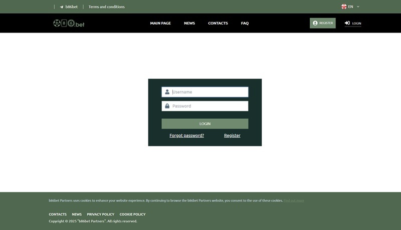 b86bet Partners website & screenshot
