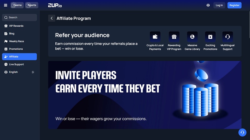 2UP Affiliates website & screenshot