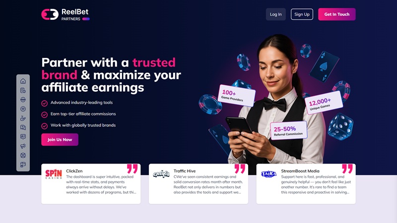 ReelBet Affiliates website & screenshot