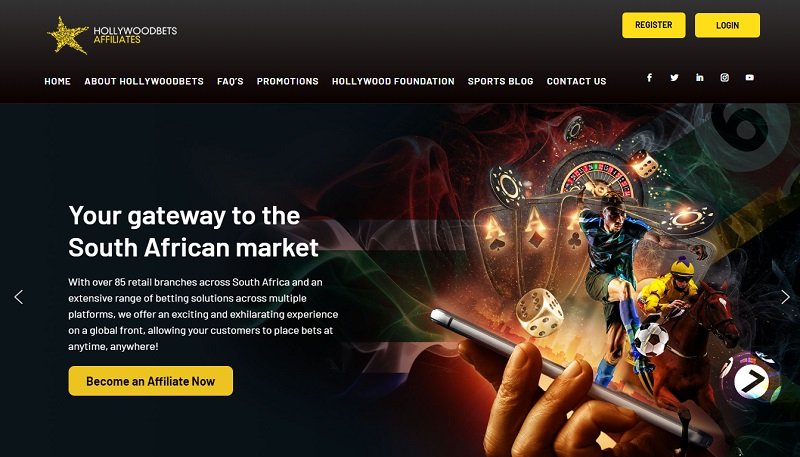 Hollywoodbets Affiliates website & screenshot with commission plans