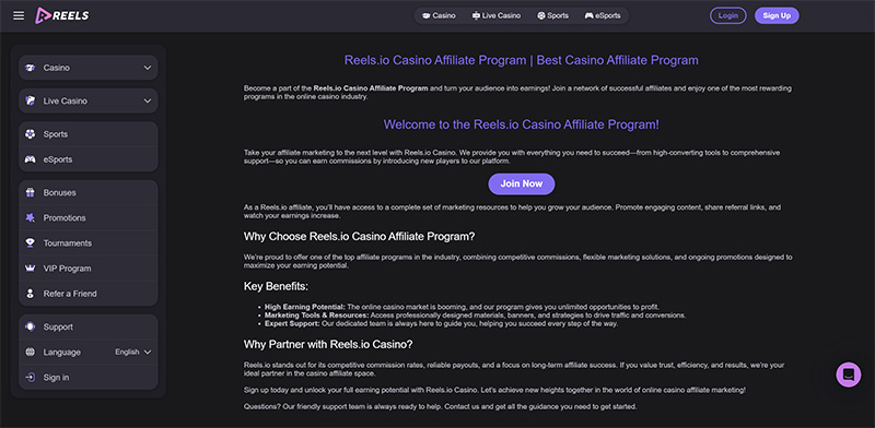 Reels Affiliates website & screenshot