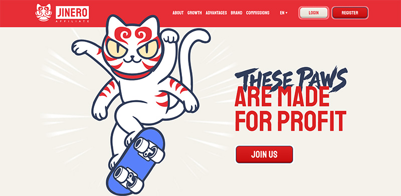 Jinero Affiliates website & screenshot