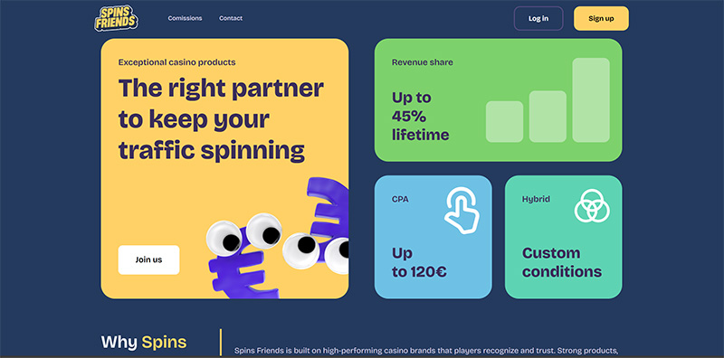 SpinsFriends Affiliates website & screenshot