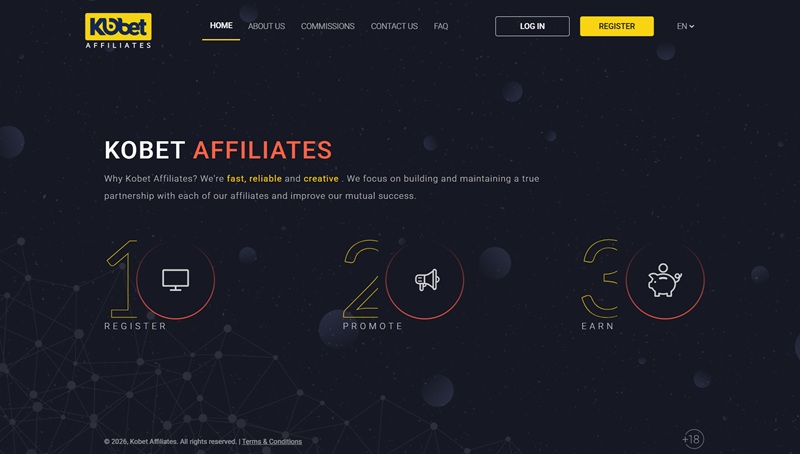 Kobet Affiliates website & screenshot