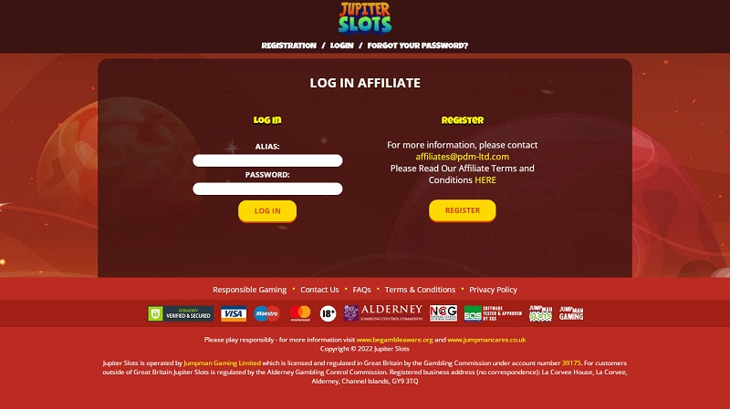 Jupiter Slots website & screenshot with commission plans