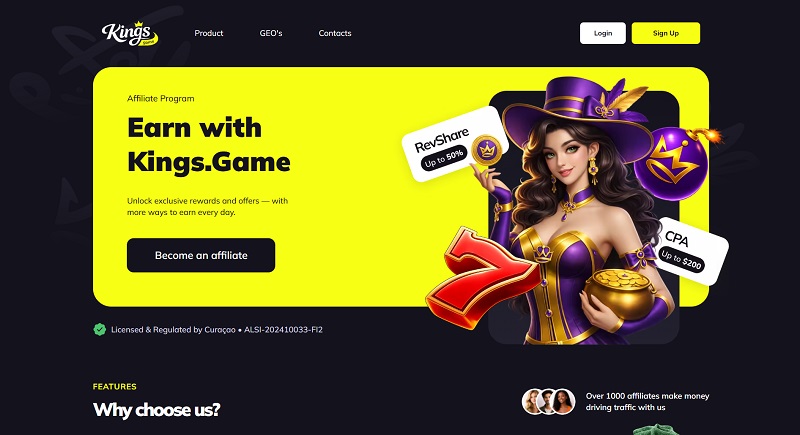 Kings.Game Partners website & screenshot