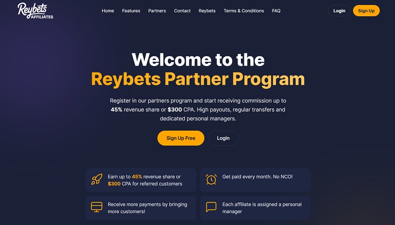 Reybets Affiliates website & screenshot