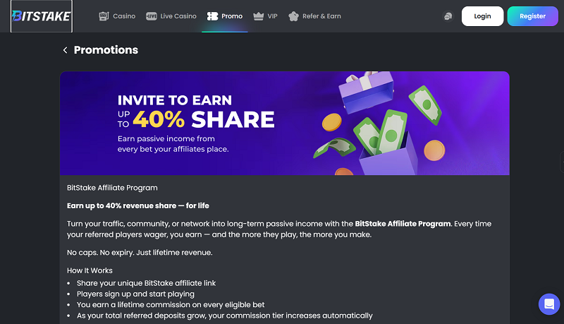 BitStake Affiliates website & screenshot