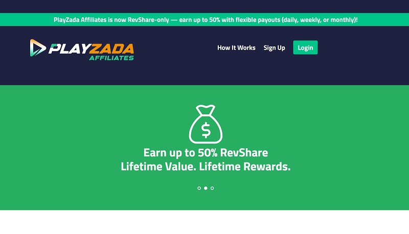 Playzada Affiliates website & screenshot