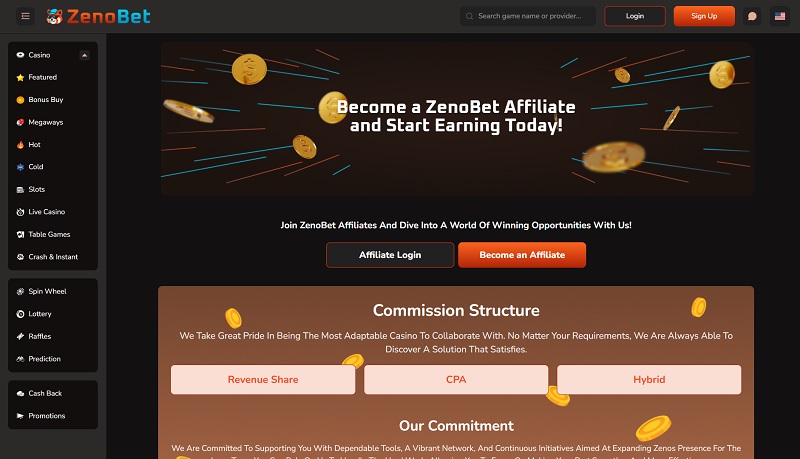 ZenoBet.io Affiliates website & screenshot