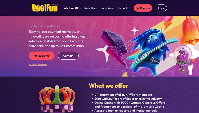 Reelfun Affiliates website & screenshot
