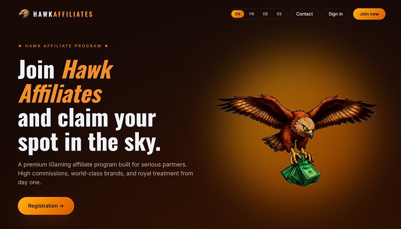Hawk Affiliates website & screenshot