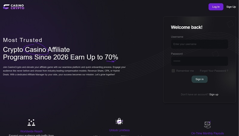 Casino Crypto Affiliates website & screenshot