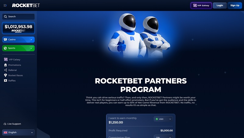 RocketBet Partners website & screenshot