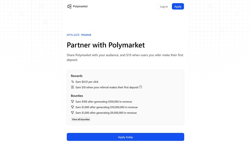 Polymarket Affiliates website & screenshot