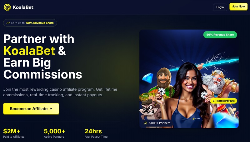 KoalaBet Affiliates website & screenshot