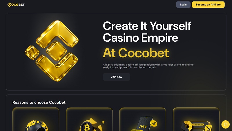 CocoBet Affiliates website & screenshot