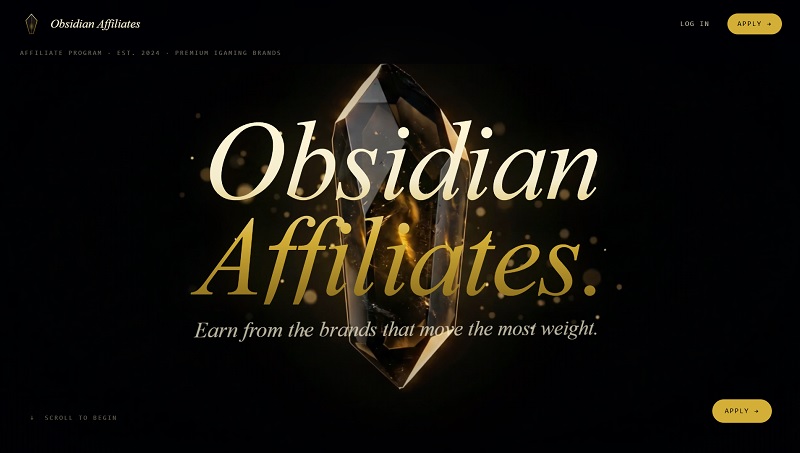 Obsidian Affiliates website & screenshot