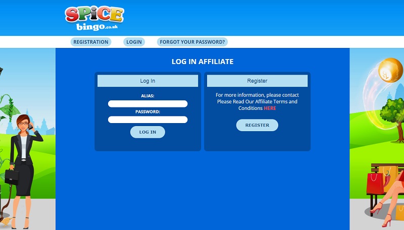 Spice Bingo Affiliates website & screenshot with commission plans