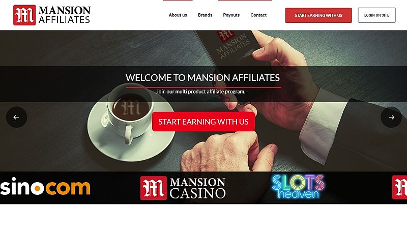 Mansion Affiliates website & screenshot with commission plans