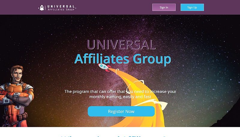 Universal Affiliates Group website & screenshot with commission plans