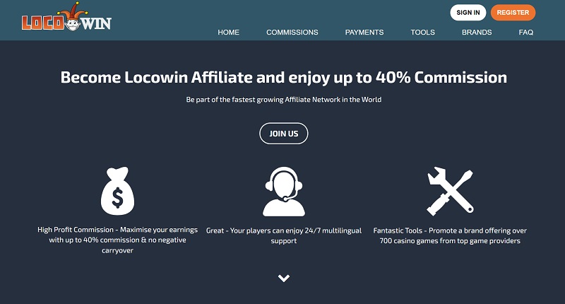 Loco Win Affiliates website & screenshot