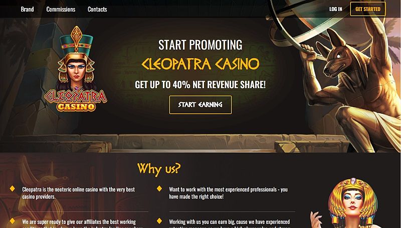 Cleopatra Partners website & screenshot with commission plans