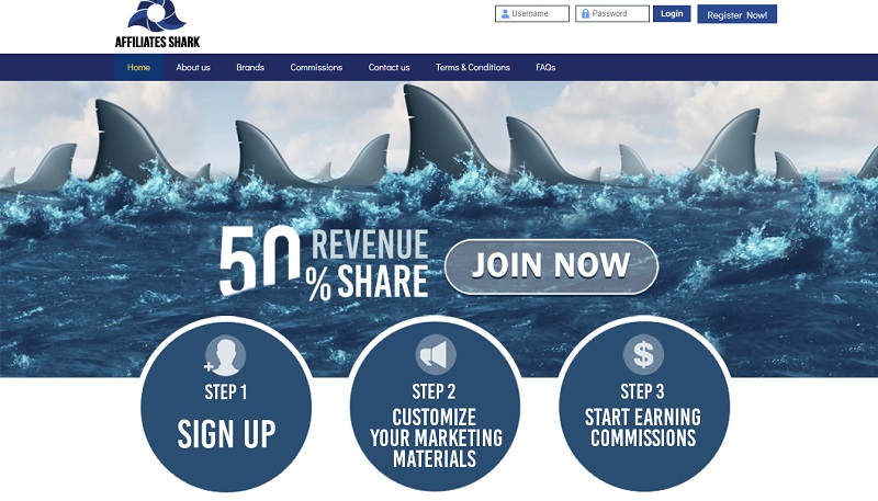 Affiliates Shark website & screenshot with commission plans