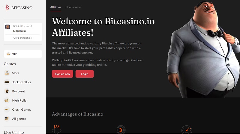Bitcasino.io Affiliates website & screenshot with commission plans
