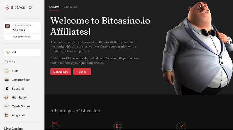 Bitcasino.io Affiliates website & screenshot