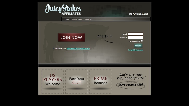 Juicy Stakes Affiliates website & screenshot with commission plans