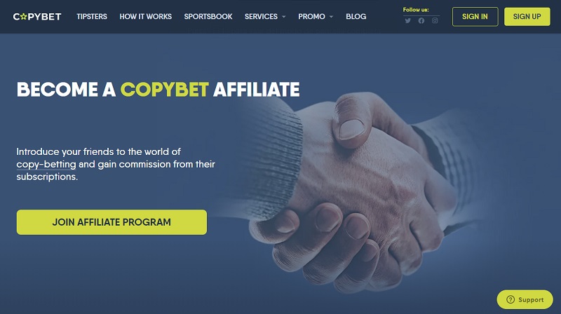 CopyBet Affiliates website & screenshot with commission plans