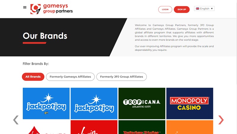 Gamesys Group Partners website & screenshot with commission plans