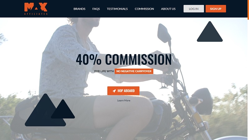 Max Affiliates website & screenshot with commission plans