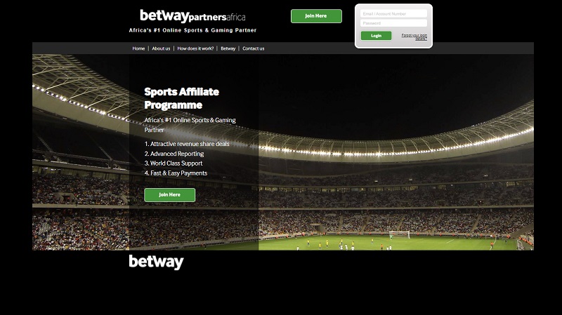 Betway Partners Africa website & screenshot with commission plans