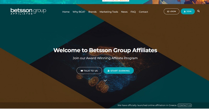 Betsson Group Affiliates website & screenshot with commission plans