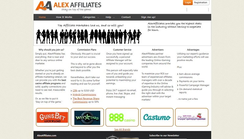 Alex Affiliates website & screenshot