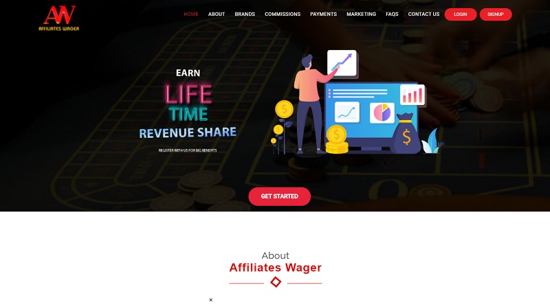 Affiliates Wager website & screenshot with commission plans