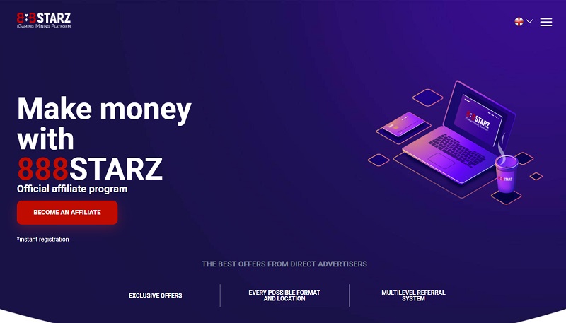 888 Starz Partners website & screenshot with commission plans