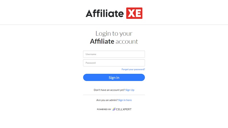 Affiliate XE website & screenshot with commission plans