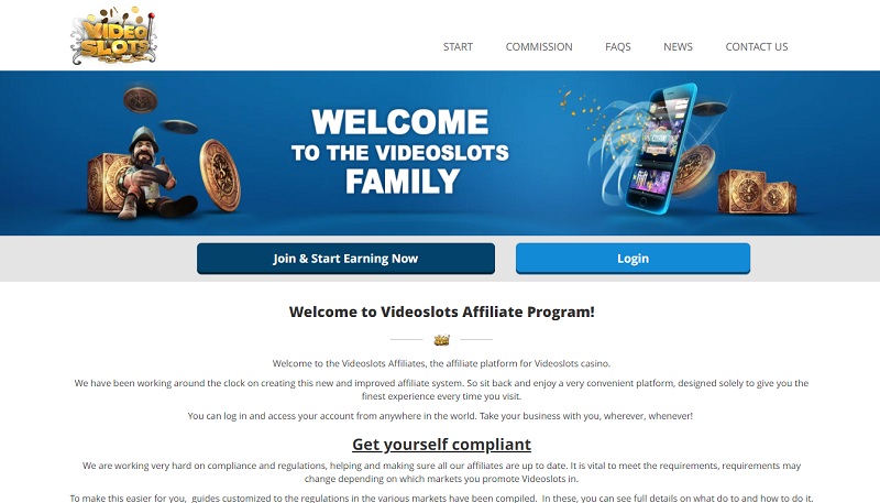 Videoslots website & screenshot with commission plans