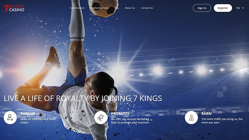 7 Kings Casino Affiliates website & screenshot with commission plans